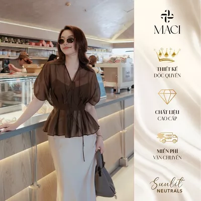 Áo Sơ Mi Tơ Hàn Nâu Choco Kèm Áo 2 Dây Thun Tằm Co Dãn MACI MCASMNA0308 Thời Trang Nữ Thiết Kế Độc Quyền