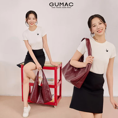 Áo thun nữ GUMAC kiểu form slim ôm nhẹ thêu hình con chim thiên nga phía trước  ATF08007