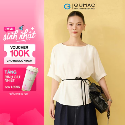 Áo kiểu nữ GUMAC tay liền kèm dây bên sườn có đỉa để thắt dây AF10062