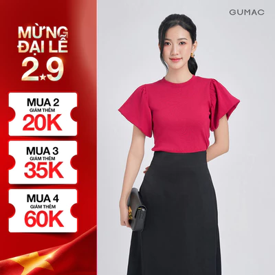 Áo Thun Tay Phồng Nữ GUMAC Áo Phông Kiểu Form Ôm Tay Bí Phồng Chất Thun Ríp Cao Cấp Mềm Mịn LATF1105