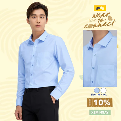 Áo sơ mi nam YODY dài tay, có túi dáng slim-fit chất lụa nến mềm mịn, chống nhăn TRA - MOSH25A229