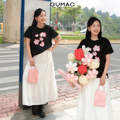 Áo Thun Nữ Form Regular GUMAC - Gmorning Cổ Tròn Tay Ngắn In Hoa Phía Trước Thời Trang YATG01032