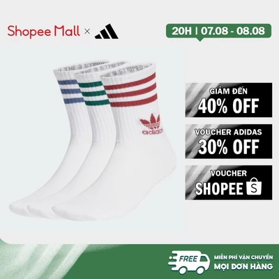 [Duy nhất 8.8 - VOUCHER 30%]adidas Phong cách sống Bộ 3 Đôi Tất Cổ Trung Unisex trắng JI9471