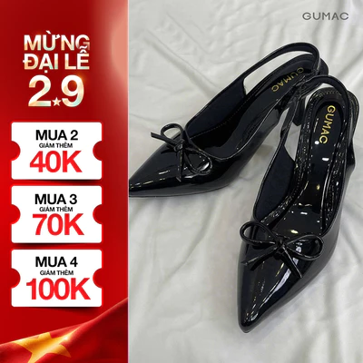 Giày Cao Gót Nữ GUMAC Bít Mũi Nhọn 7cm Quai Hậu Slingback Đính Nơ Thời Trang Cao Cấp GF11038