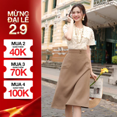 Chân Váy Chữ A Nữ GUMAC Chân Váy Công Sở Lưng Cao Dáng Dài Chất Tuyết Mưa Có Túi Đắp Thanh Lịch LVE1202