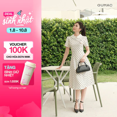 [VOUCHER 25%] Đầm Nữ GUMAC Form A Cổ Lá Sen Eo Tôn Dáng Có Túi Sườn Tiện Lợi Đính Hoa 3D Thanh Lịch LDG07082