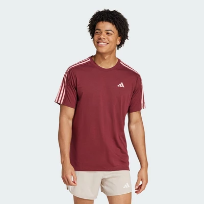 adidas Running Own the Run 3-Stripes Tee Men Burgundy IS9585