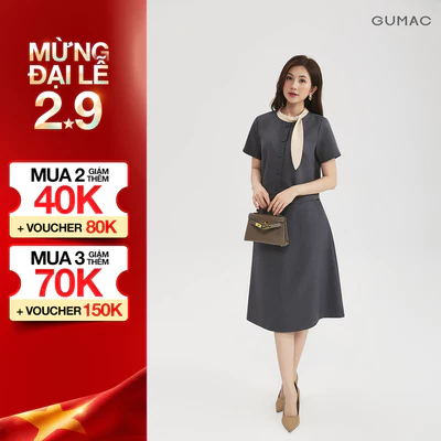 [MUA 2 GIẢM 120K] Set Lẻ Công Sở GUMAC Áo Kiểu Cổ Phối Cách Điệu LAF0913 - Chân Váy Chữ A Dáng Dài 2 Lớp LVF0917