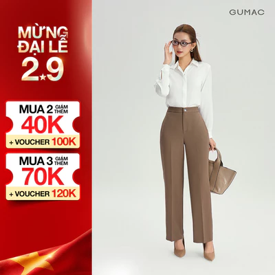 [MUA 2 GIẢM 140K] Quần Ống Suông Nữ 98cm GUMAC Lưng Cao Chất Cotton Công Sở Dáng Dài Cạp Cao Loe Nhẹ QE04001