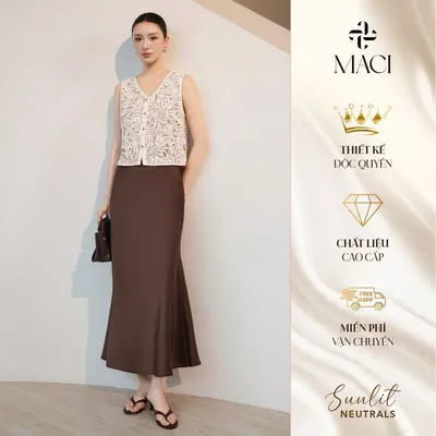 Chân Váy Lụa Queen Đuôi Cá Màu Nâu Choco MACI MCVCVNA0381 Thời Trang Nữ Thiết Kế Độc Quyền