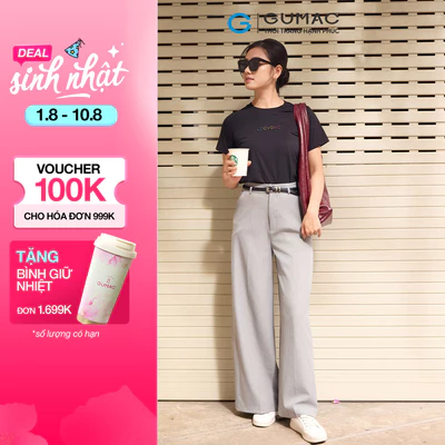 Quần tây nữ GUMAC ống rộng lưng kiểu có hai túi xéo con đỉa nhỏ tạo điểm nhấn  QF07030