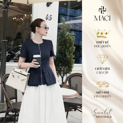 Áo Kí Giả Khoá Đồng Xanh Than Chất Chéo Hàn MACI MCAAVXD0197 Thời Trang Nữ Thiết Kế Độc Quyền
