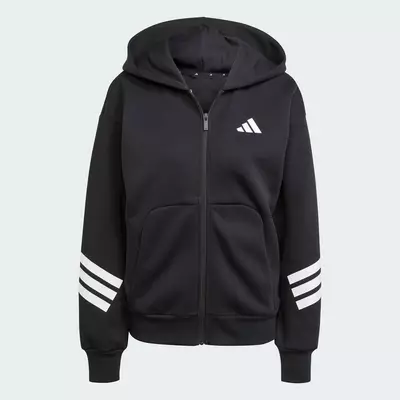 adidas Phong cách sống Áo Hoodie Khóa Kéo 3 Sọc Future Icons Nữ Đen JE0171