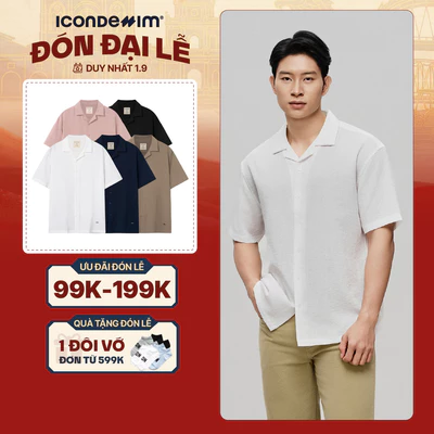 Áo Sơ Mi Cuban Linen Nam ICONDENIM Tay Ngắn Natural Voyager Form Relaxed SMID0288
