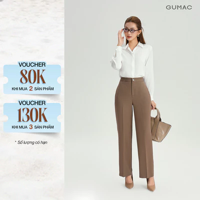 [NHẬP MÃ AFFTHAG GIẢM 99K] Quần Ống Suông Nữ 98cm GUMAC Lưng Cao Chất Cotton Công Sở Dáng Dài Cạp Cao Loe Nhẹ QE04001