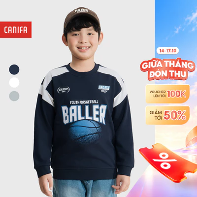 Áo nỉ bé trai dài tay cổ tròn in họa tiết form rộng CANIFA 2TW25W012