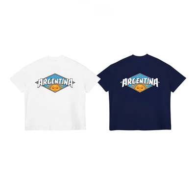 TheGlam CHÍNH HÃNG - Áo Thun Boxy "ARGENTINA" UNISEX Màu Trắng/Navy Nam Nữ - TS07-13