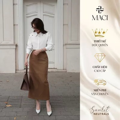 Chân Váy Kaki Mềm 2 Lớp Màu Nâu Tây MACI MCVCVNA0273 Thời Trang Nữ Thiết Kế Độc Quyền
