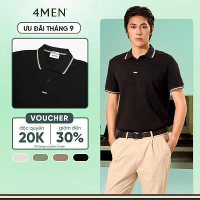 Áo Polo 4MEN Signature Stripe Trơn Form Regular PO193 Basic, Trẻ Trung