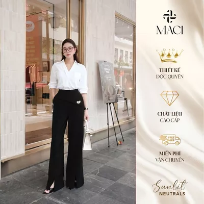 Quần Suông Xẻ Tà Vạt Yếm Cách Điệu Chất Liệu Chéo Ý Cao Cấp MACI MCQQTDE0156 Thời Trang Nữ Thiết Kế Độc Quyền