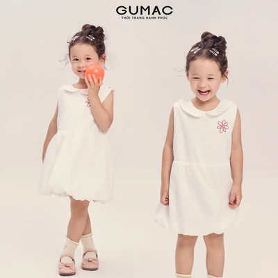 Đầm Bé Gái GUMAC Form Bí Sát Nách Cổ Cánh Sen Thêu Hoa Vải Kate Mềm Mát Nữ Tính DKG04025