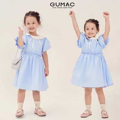 Đầm Bé Gái GUMAC Form A Xòe Tay Bí Cổ Cánh Hoa Vải Kate Mát Dễ Thương DKG04024