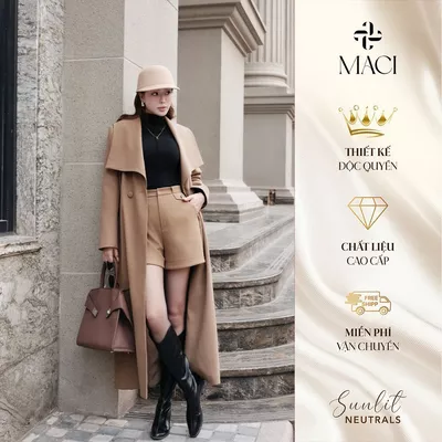 Quần Short Dạ Ép Hàn 2 Lớp Màu Nâu Tây MACI MCQQSNA0242 Thời Trang Nữ Thiết Kế Độc Quyền