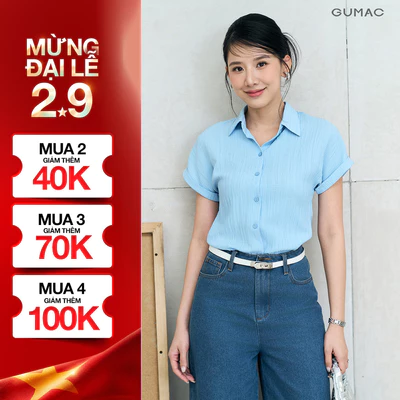Áo Sơ Mi Nữ GUMAC Áo Kiểu Tay Liền Công Sở Trơn Basic Vải Lụa Xốp Mềm Mịn LAE1032