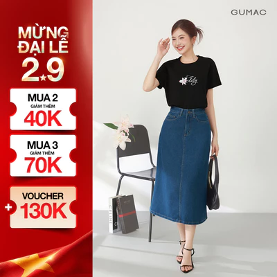Chân Váy Jeans Gmorning - GUMAC Form A Tôn Dáng Túi Mổ Hàm Ếch Thanh Lịch YVJF01071 - YVG07102