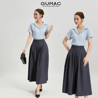 Chân váy nữ GUMAC dáng A xoè bản lưng to 10cm tùng xếp ly dây khoá kéo bên sườn VG04019