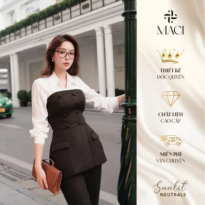 Áo Peplum Cúp Ngực Chất Dạ Text Hàn MACI MCAADDE0238 Thời Trang Nữ Thiết Kế Độc Quyền