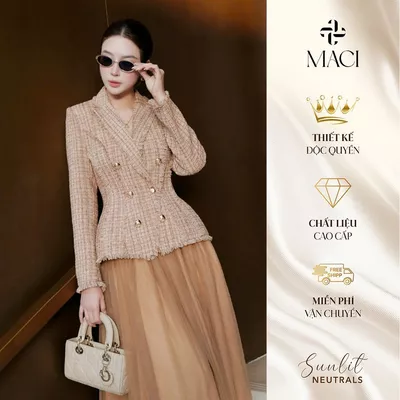 Áo Vest Dạ Tweed Hàn Màu Nâu Pha Sợi Kim Tuyến Cao Cấp MACI MCAAVBE0231 Thời Trang Nữ Thiết Kế Độc Quyền