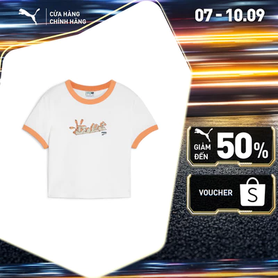 Áo Thun Thời Trang PUMA Nữ DOWNTOWN Graphic Baby Tee White-Bright Melon Màu Trắng