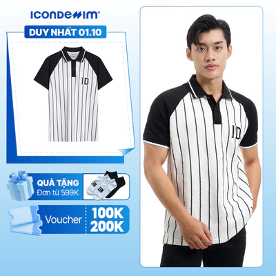 Áo Polo Nam ICONDENIM Pattern Raglan Vertical Stripes Form Regular PLID0170