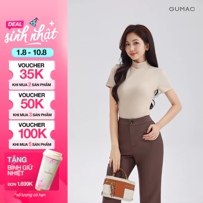 [NHẬP MÃ AFF30A GIẢM 45K] Áo Thun Cổ Lọ Nữ GUMAC Áo Thun Gân Tay Ngắn Phom Ôm Co Giãn Nhiều Tôn Dáng LATE1111 - LATG0804