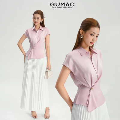 Áo Kiểu Nữ GUMAC Áo Sơ Mi Công Sở Peplum Vạt Đắp Tay Liền Chất Lụa Sang Trọng Thanh Lịch LAF1104