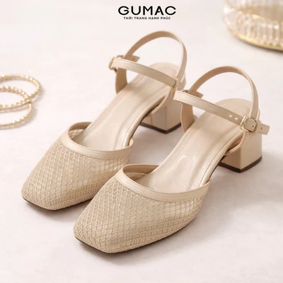 Giày Cao Gót Nữ GUMAC Quai Hậu Phối Lưới Gót Vuông Thanh Lịch Thời Trang GG04099