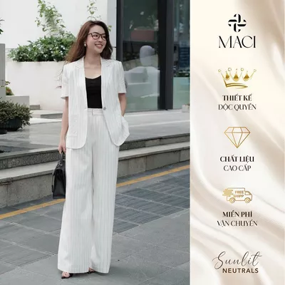 Quần Suông Linen Hàn Hoạ Tiết Kẻ Sọc MACI MCQQTKE0385 Thời Trang Nữ Thiết Kế Độc Quyền