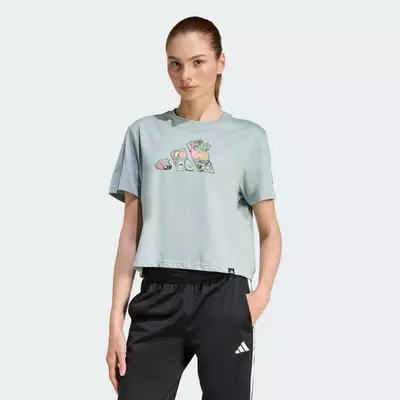 adidas Phong cách sống ÁO THUN GRAPHIC FOOD CROPPED LOOSE Nữ màu xanh lá KA5075