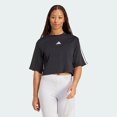 adidas Phong cách sống Áo Thun Cotton 3 Gạch Dáng Rộng Essentials Nữ Đen JD4998