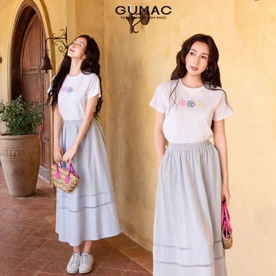Chân Váy Nữ Gmorning - GUMAC Form A Xòe Lưng Thun Phối Ren Vải Tơ Mềm Nữ Tính YVG05053