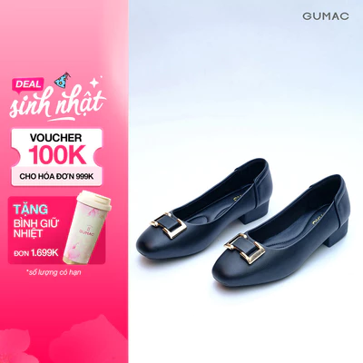 Giày Cao Gót Nữ GUMAC Bít Mũi Đế Vuông 3cm Phối Khóa Kim Loại Đệm Êm Chân Công Sở GG05028