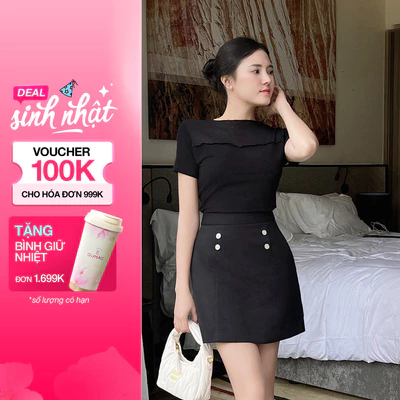Quần váy nữ GUMAC A ngắn đính nút vải bố ruby cao cấp có túi sườn trẻ trung  VE11085