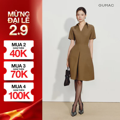 Đầm Nữ GUMAC Form A Cổ Chữ V Có Lá Cổ Tay Ngắn Hai Lớp Có Túi Xéo Công Sở Sang Trọng DG08033