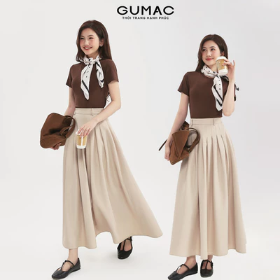 Chân Váy Nữ GUMAC Xếp Ly Eo Tạo Độ Xòe Tự Nhiên Dây Kéo Hông Tinh Tế VF12007