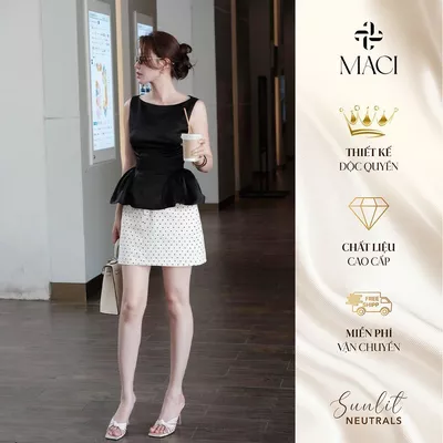 Áo Peplum Cổ Thuyền Lụa Thượng Hải MACI MCAABDE0337 Thời Trang Nữ Thiết Kế Độc Quyền