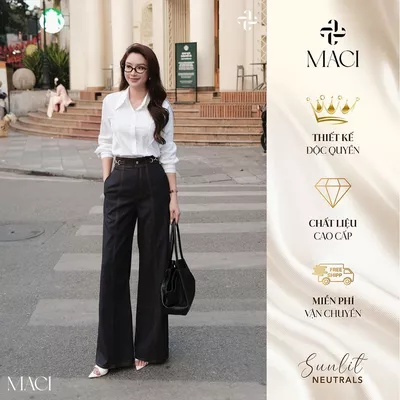 Quần Denim Ống Suông Diễu Chỉ MACI MCQQJXD0211 Thời Trang Nữ Thiết Kế Độc Quyền