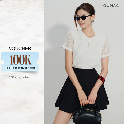 [VOUCHER 22%] Áo Kiểu Nữ GUMAC Form Suông Cổ Tròn Ren Hai Lớp Cài Nút Bọc Vải Ren Cao Cấp AG08067