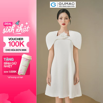 [SALE] Đầm nữ GUMAC A suông thiết kể kiểu cổ choàng vai vải cao cấp đi tiệc  DE06029