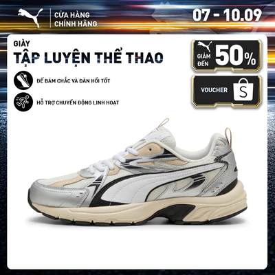 Giày Thể Thao PUMA Unisex Milenio tech_ Warm White-White-Silver Màu Trắng